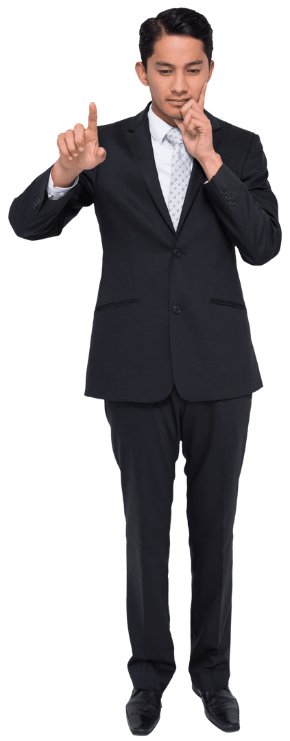 Biracial Businessman Interacting with Virtual Interface Transparent