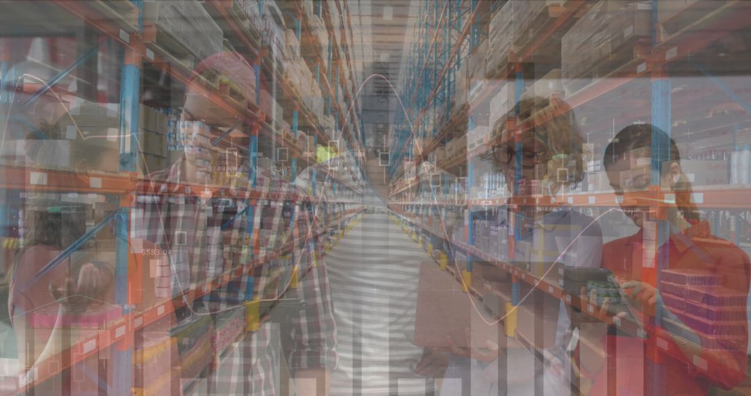 Digital Business Team Analyzing Financial Data in Warehouse