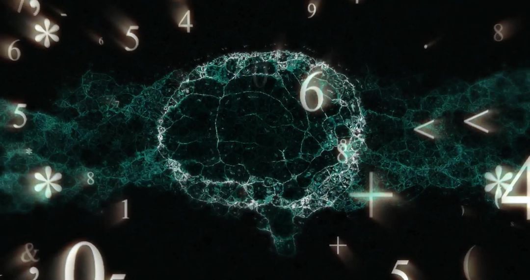 Digital Brain with Numeric Data and Glowing Network