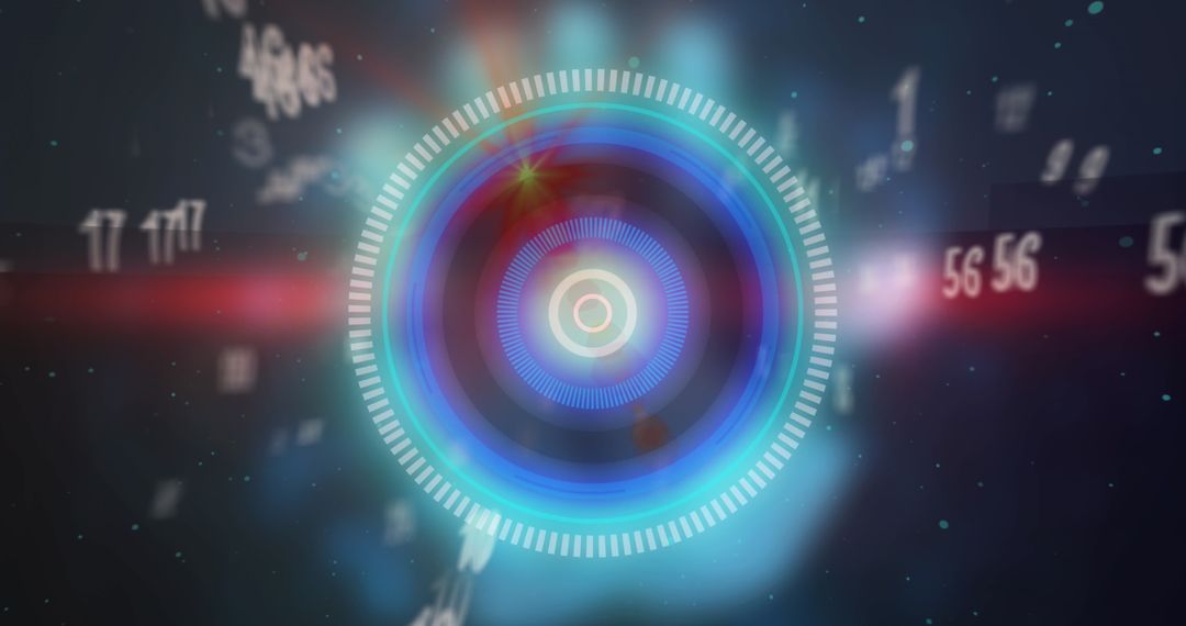 Futuristic Circular Scope Displaying Digital Numbers in Vivid Blue and Red