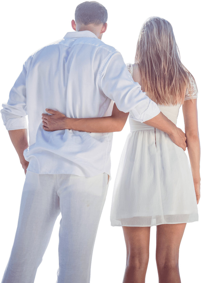 Caucasian Couple Embracing on Transparent Background of Love