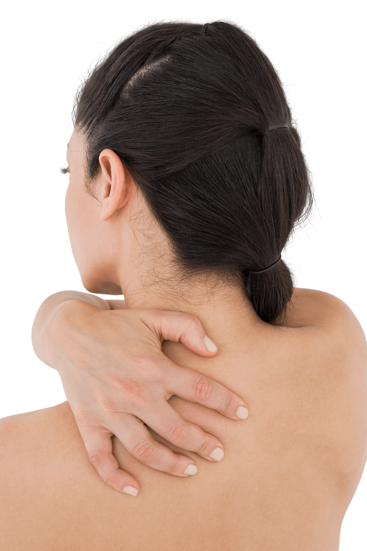 Transparent View of Woman Touching Ache in Shoulder