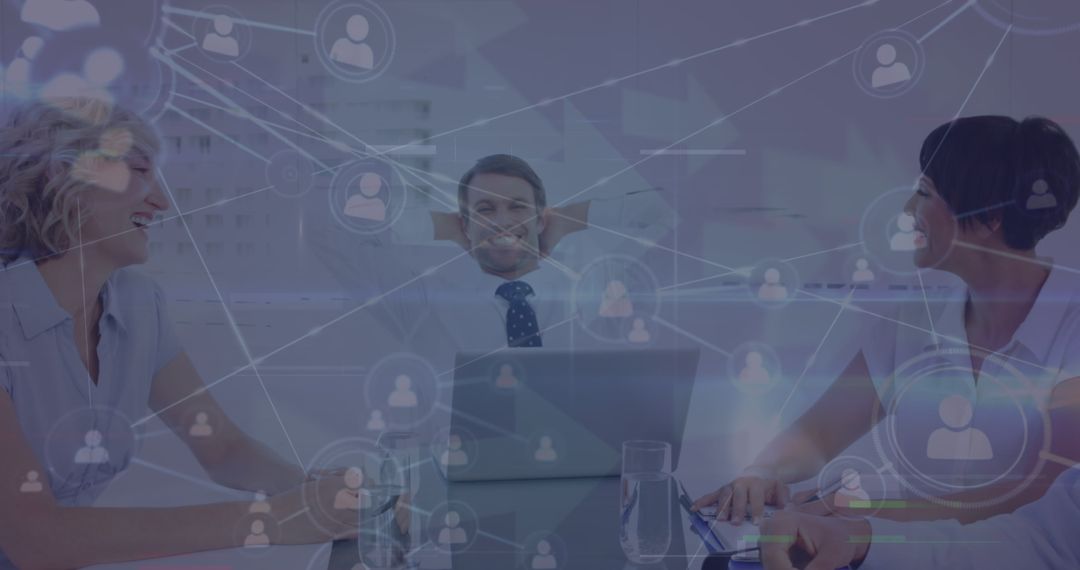 Coworkers Collaborating with Digital Network Overlay