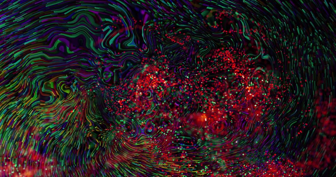 Vivid Abstract Digital Swirls with Red Specks Overlay