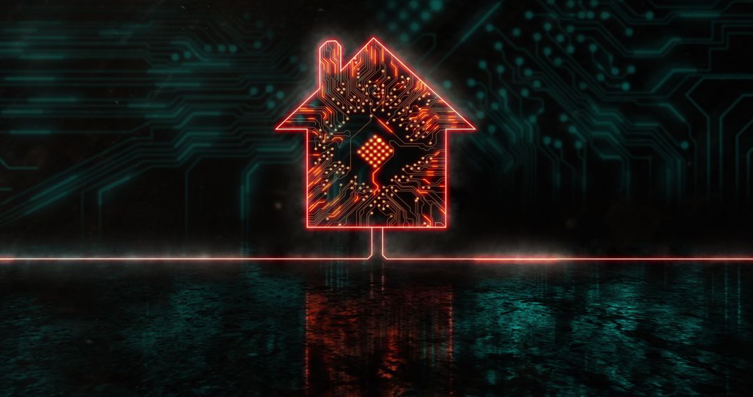 Glowing Circuit House with Digital Connections Background