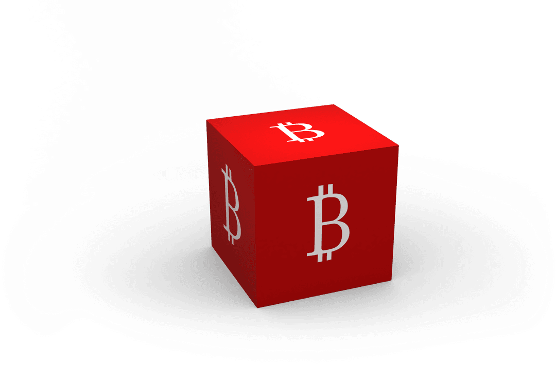 Transparent Red Cube With Bitcoin Logo for Cryptocurrency