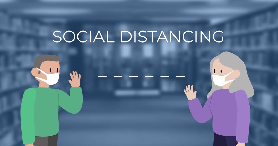 Masked People Practicing Social Distancing in Library