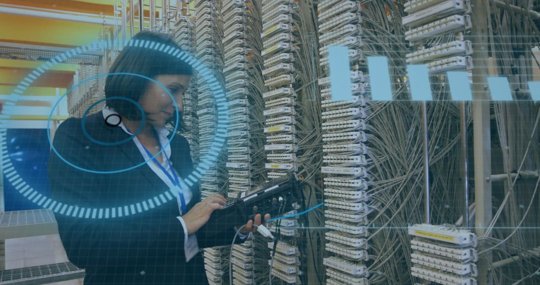 Network Technician Inspecting Data Center Server Cables
