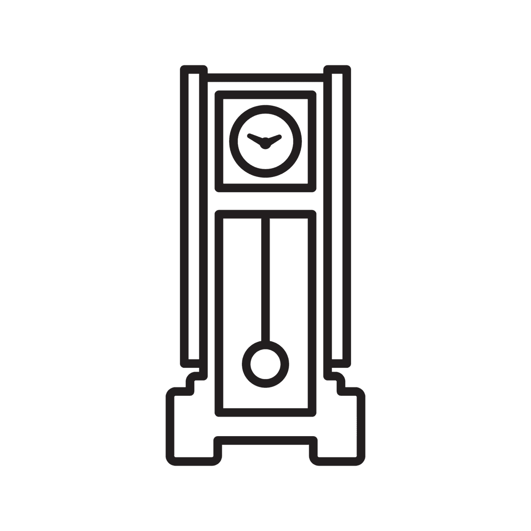 Transparent Black Wireframe Grandfather Clock Icon Illustration