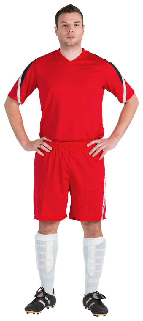 Transparent Background Soccer Player in Red Uniform Standing