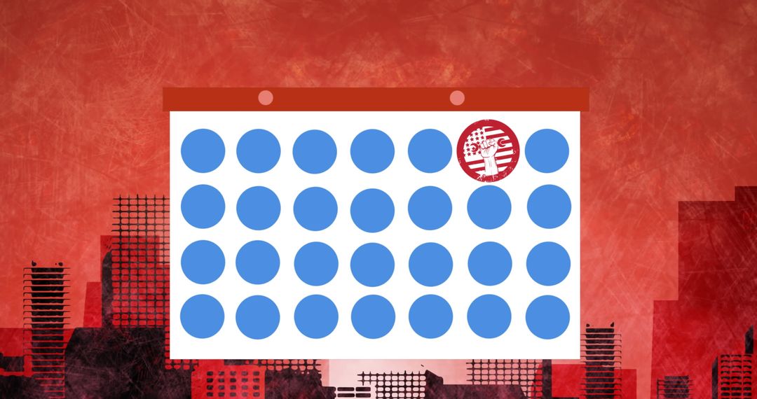 Calendar Highlighting Labor Day Against Cityscape