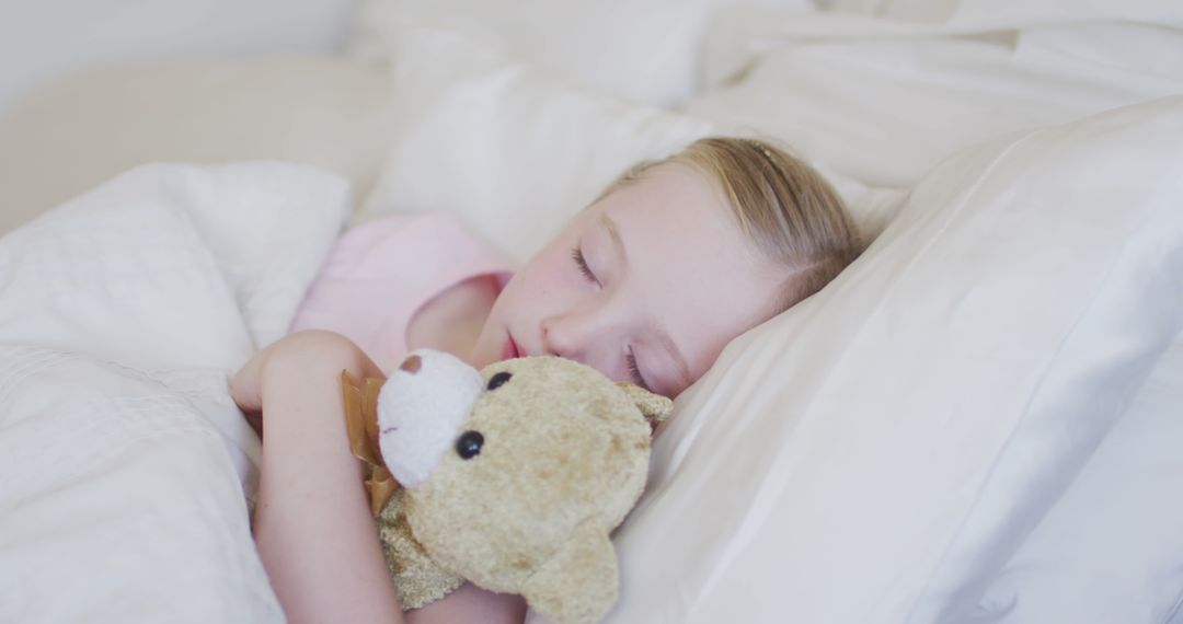 Young Girl Sleeping Peacefully with Teddy Bear - Free Images, Stock Photos and Pictures on Pikwizard.com