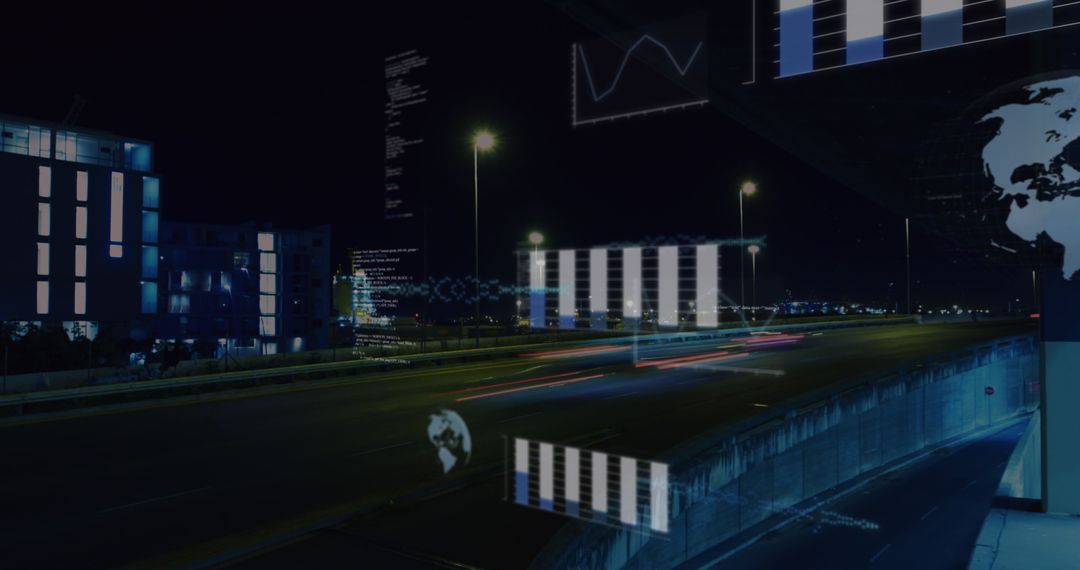City Traffic Data Analytics Concept with Futuristic Interface at Night