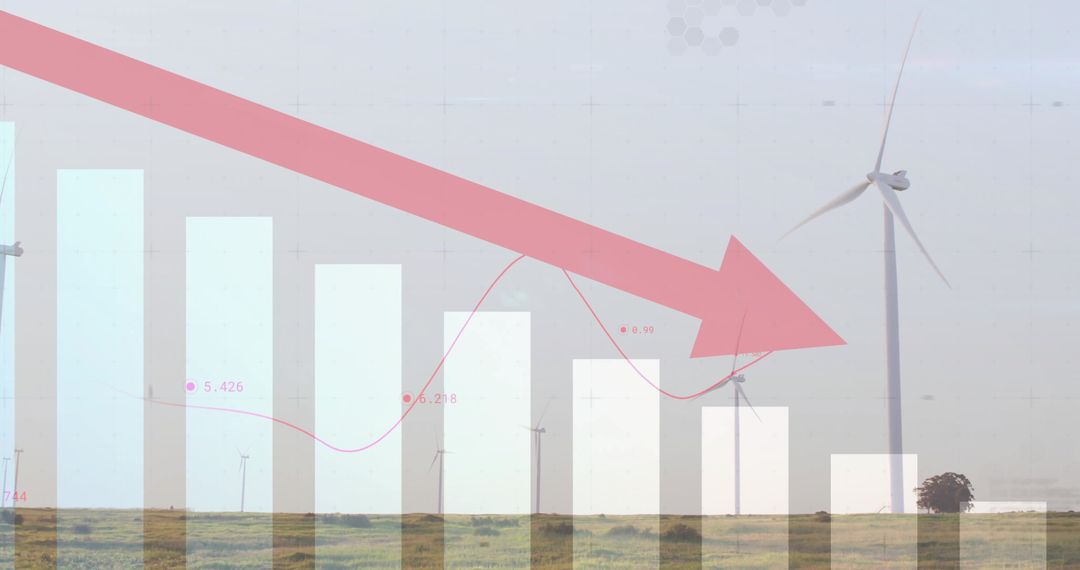 Wind Energy Concept with Declining Graph and Scenic Turbine