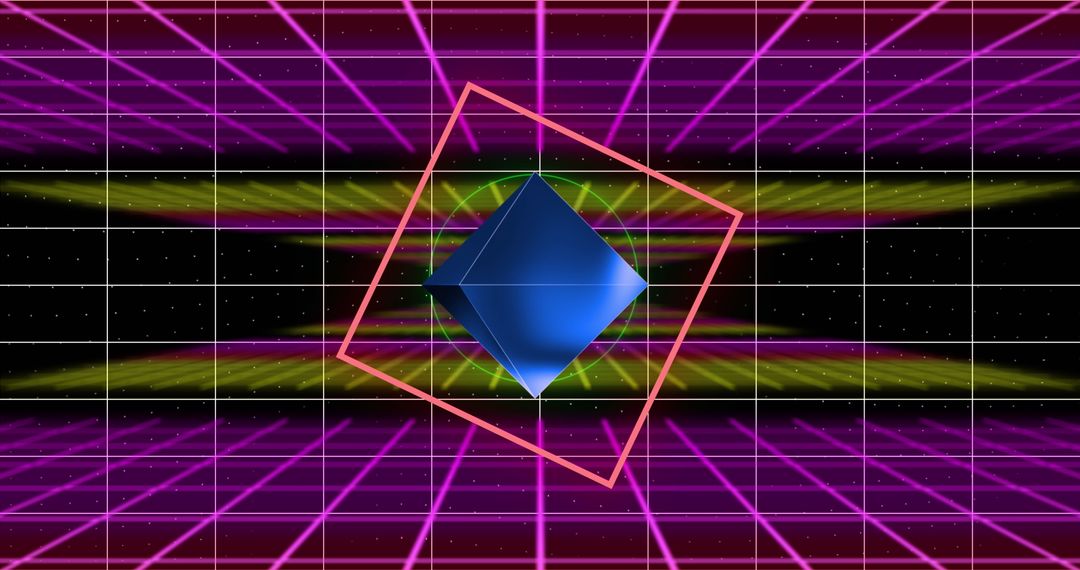 Abstract Neon Shapes and Connections in Digital Grid