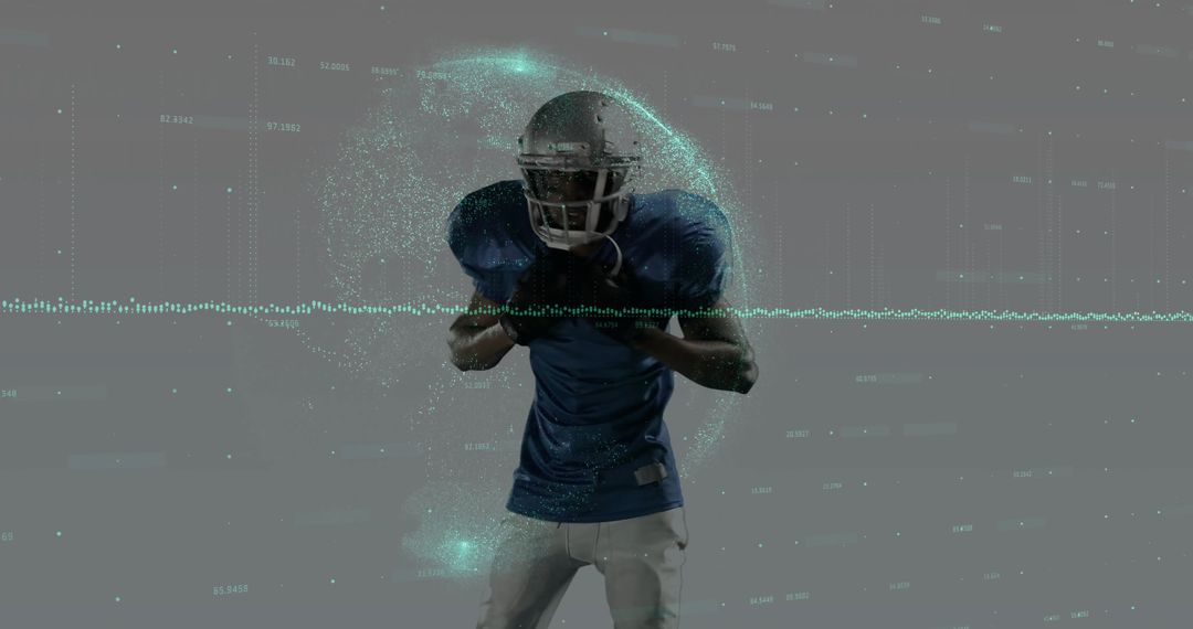 Futuristic Football Player Surrounded by Digital Data Particles