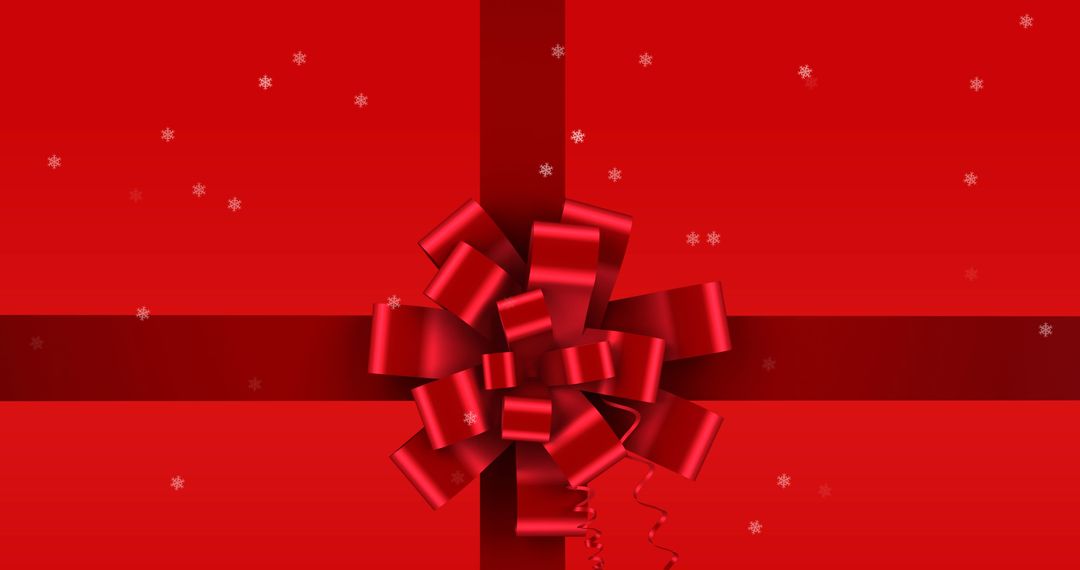 Festive Red Ribbon with Falling Snowflakes on Red Background