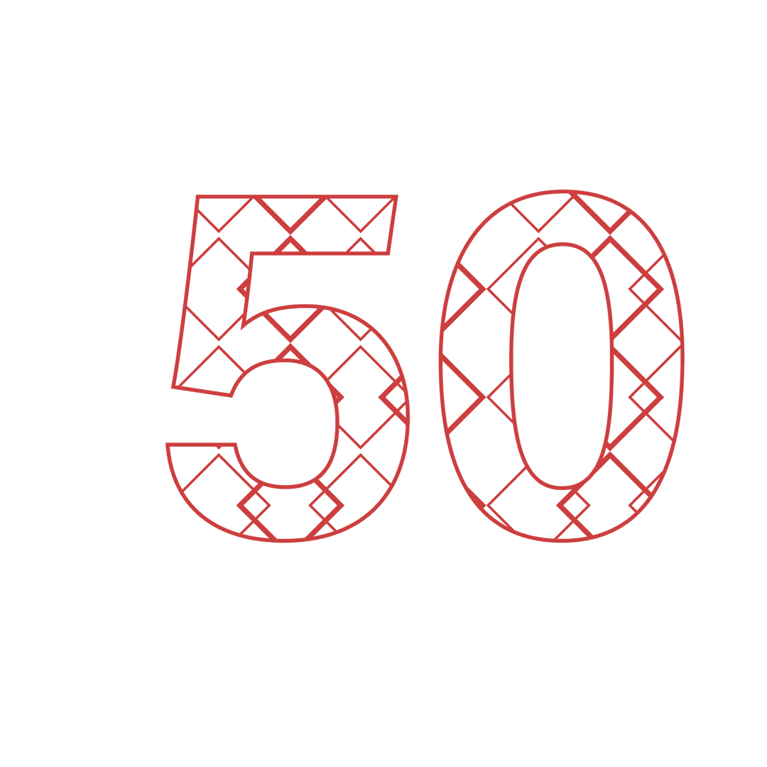 Festive Red Patterned 50 on Transparent Background