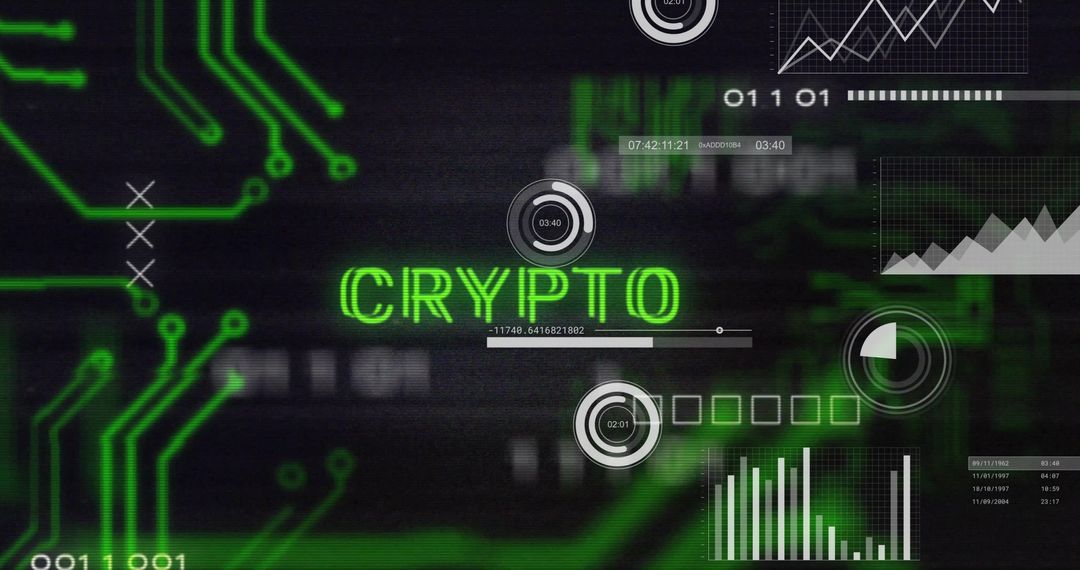 Futuristic Digital Dashboard With Neon Crypto Text and Analytics