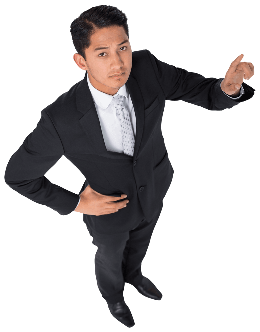 Confident Biracial Businessman with Gesture on Transparent Background