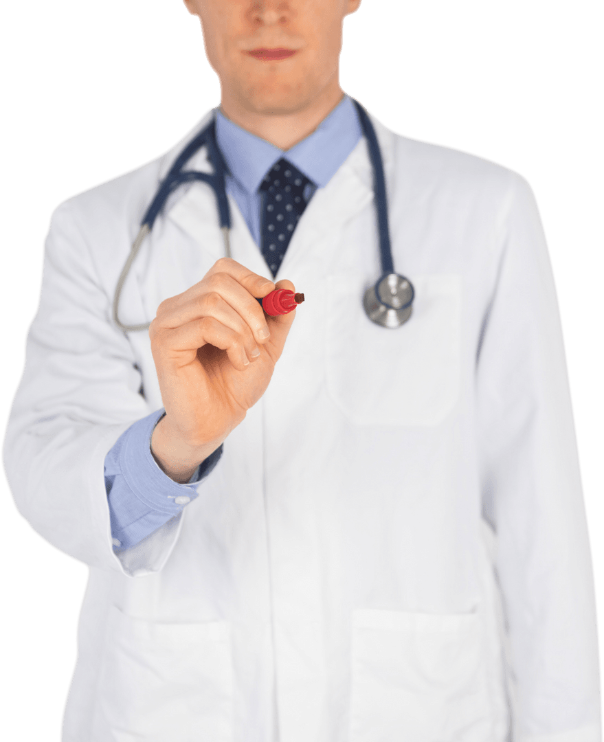 Transparent Doctor Writing with Red Marker