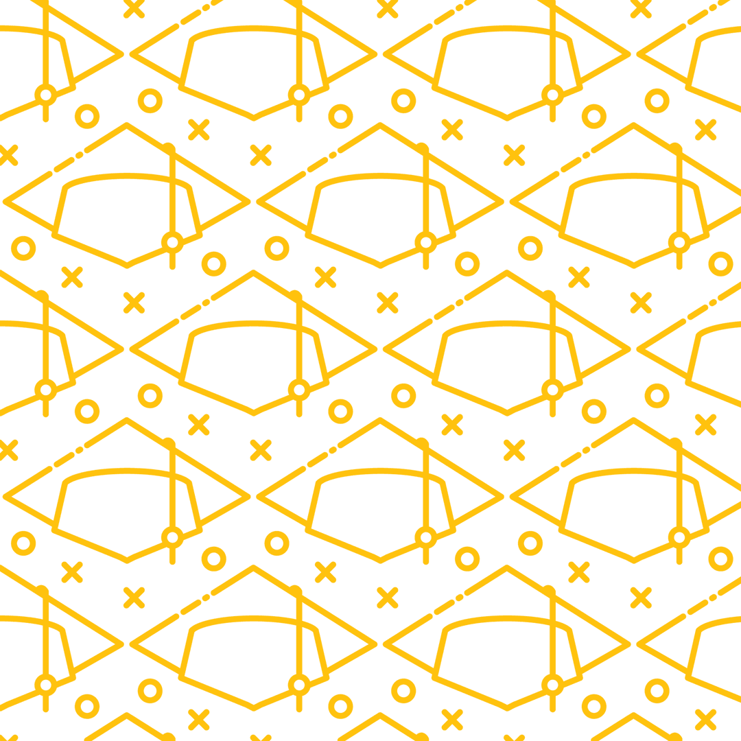 Seamless Pattern of Yellow Graduation Hats on Transparent Background