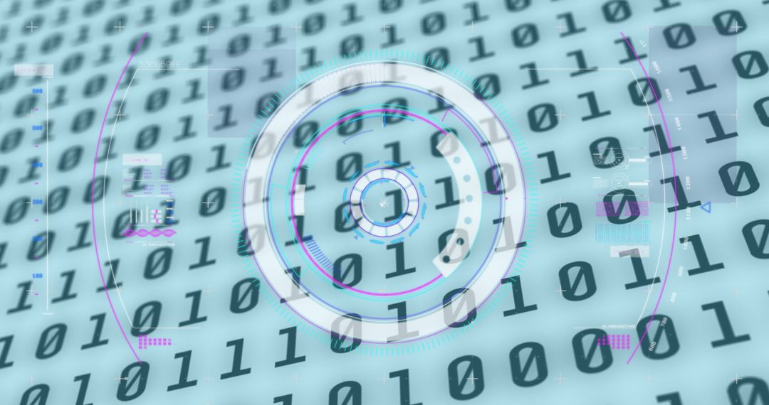 Cyber Security Concept with Binary Code and Digital Hun Overlay