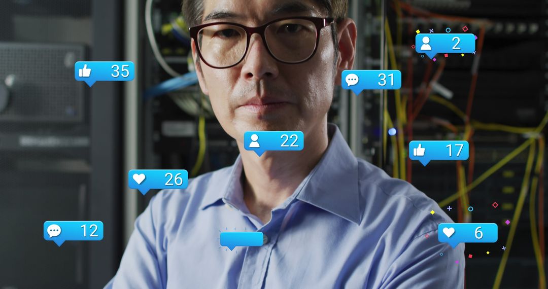 Social Media Interaction Over Tech Worker in Server Room
