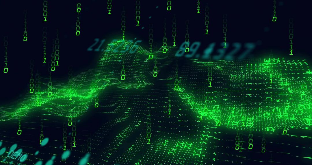 Abstract Digital Landscape with Flowing Binary Code