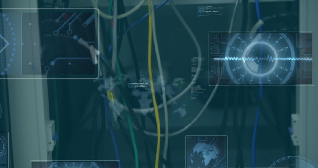 Futuristic Technology with Computer Server and Holographic Data Overlay