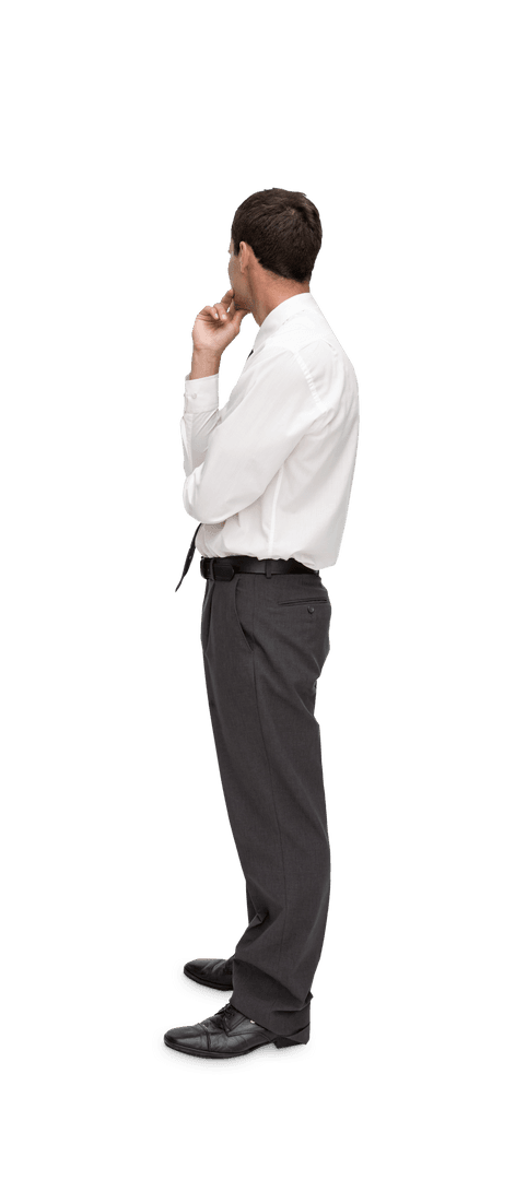 Transparent Businessman in Thoughtful Pose Looking Sideways