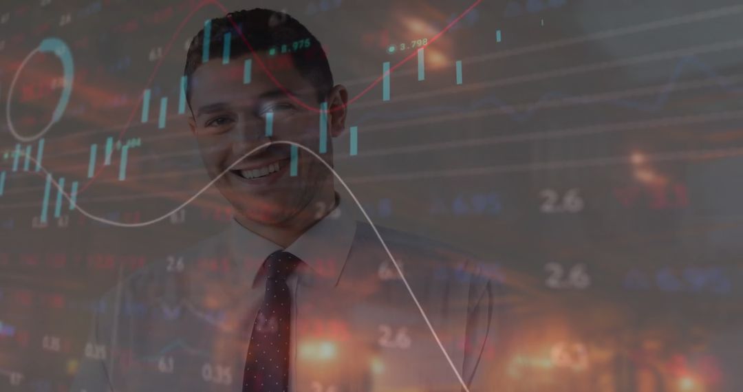 Confident Businessman with Data Overlay