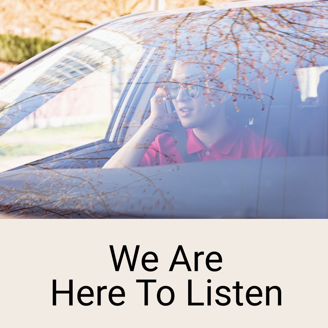 Young Asian Man Talking on Smartphone in Car for Supportive Campaign