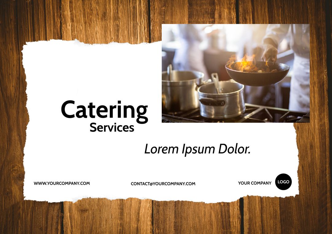 Elegant Catering Service Promotion with Skilled Chef and Vibrant Kitchen
