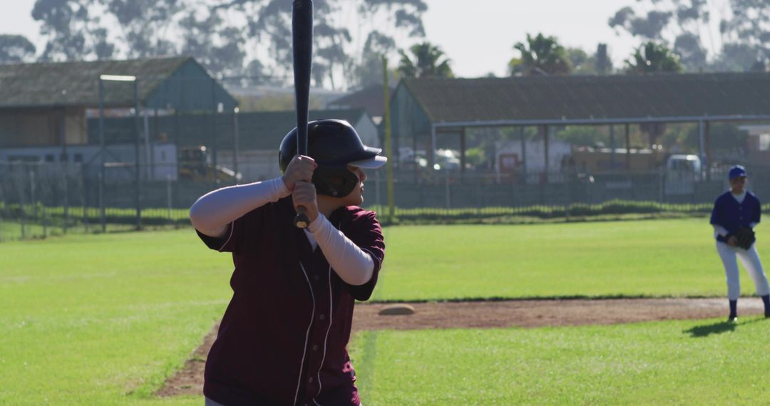 Batter Preparing Swing Baseball Match Green Field