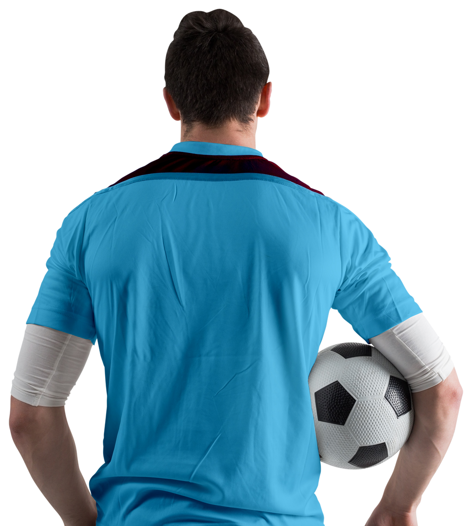 Back View of Transparent Soccer Player Holding Ball in Blue Kit - Download Free Stock Images Pikwizard.com