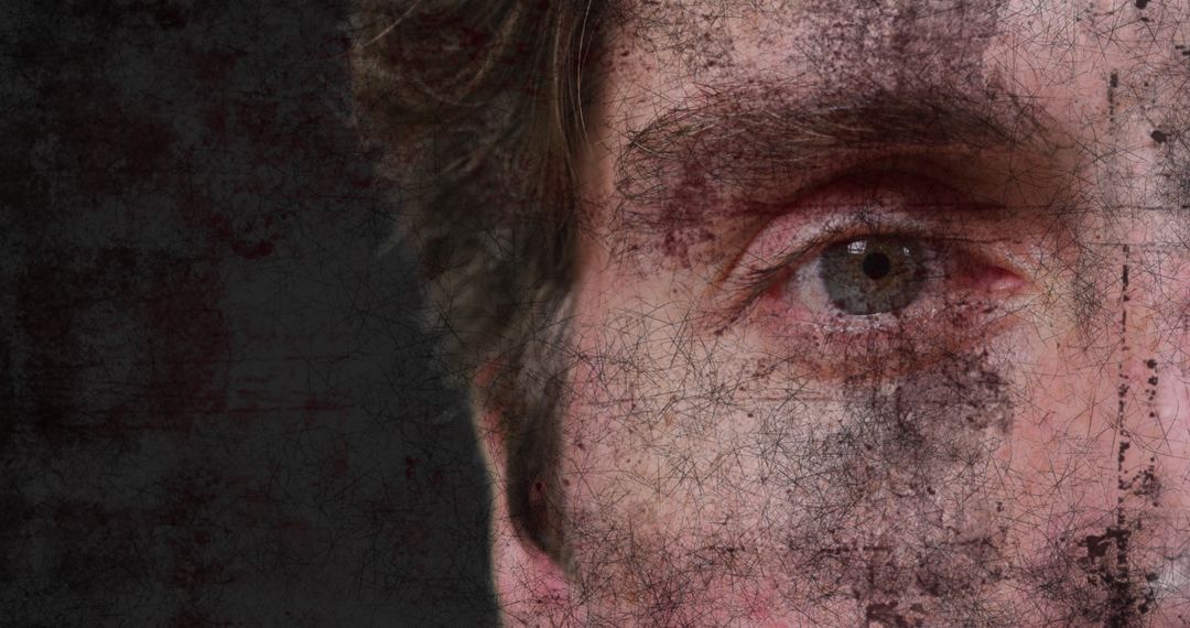 Abstract Digital Overlay on Caucasian Man's Face