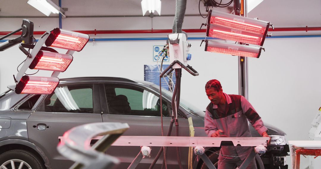 Auto Technician Using Infrared Lamps to Repair Car in Workshop - Free Images, Stock Photos and Pictures on Pikwizard.com