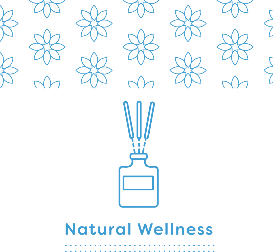 Floral Pattern with Natural Wellness Text on Transparent Background