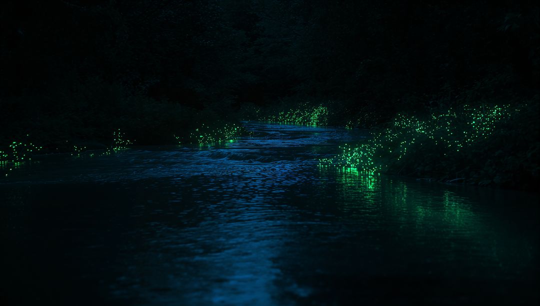 Enchanted Night River with Bioluminescent Glow