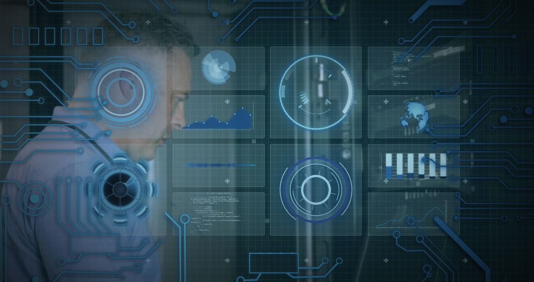 Man Engaging with Advanced Digital Interface Display