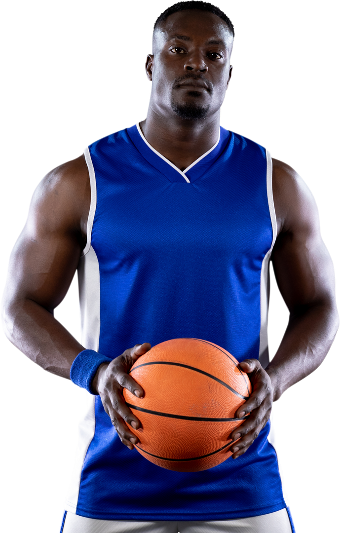 Muscular African American Basketball Player in Blue Jersey Holding Basketball - Transparent Backgrou - Download Free Stock Images Pikwizard.com