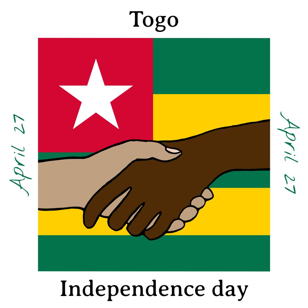 Diverse Hands Shaking Over Togo Flag Celebrating Independence Day
