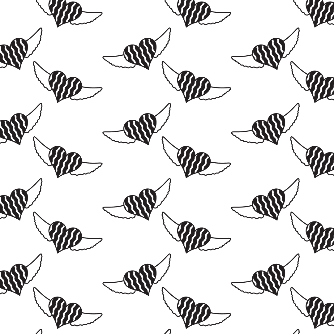 Flying Hearts with Wings Seamless Pattern Transparent Background