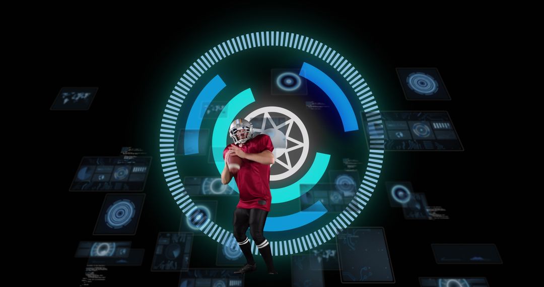 Rugby Player Analyzed with Futuristic Technology Overlay