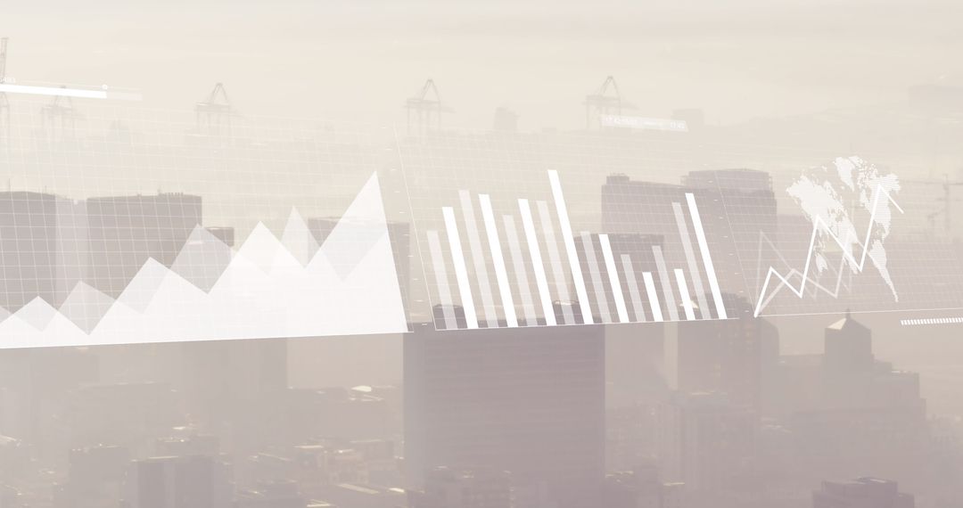 Global Business and Financial Data Overlaying Cityscape