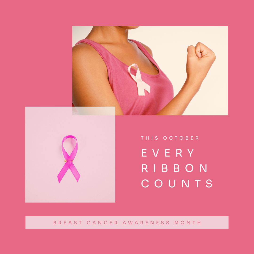 Empowering Woman with Pink Ribbon for Breast Cancer Awareness - Download Free Stock Templates Pikwizard.com