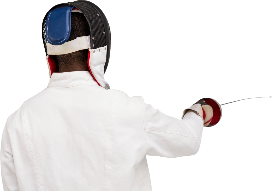 Rear View of Fencer in White Jacket and Mask with Sword, Transparent Background - Download Free Stock Images Pikwizard.com