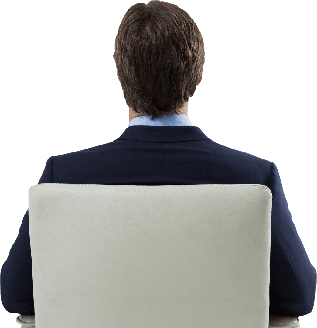 Transparent Rear View Businessman Seated Facing Back