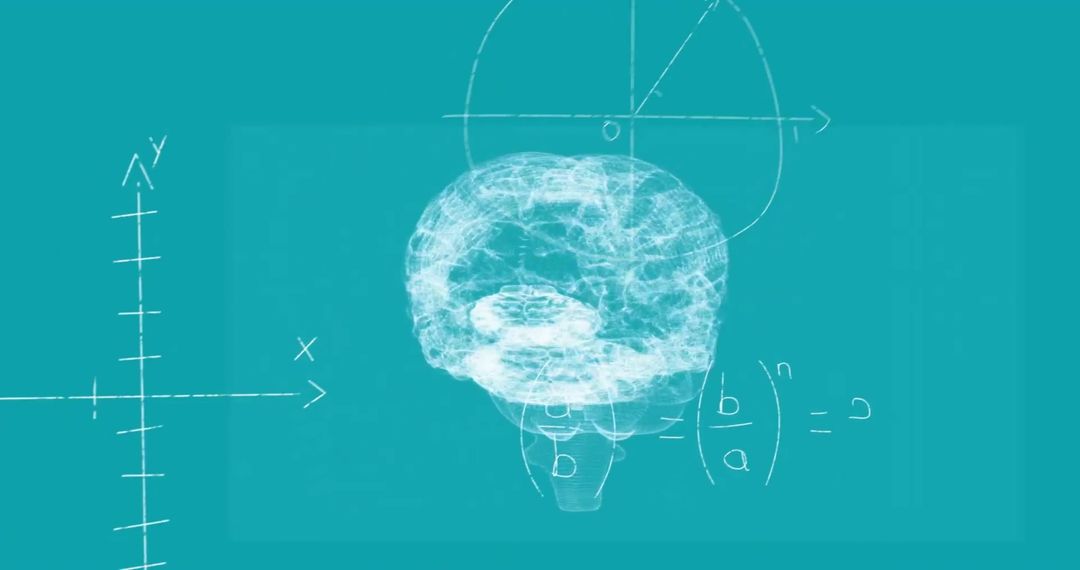 Digital Brain Over Mathematical Equations Illustrating Science and Technology